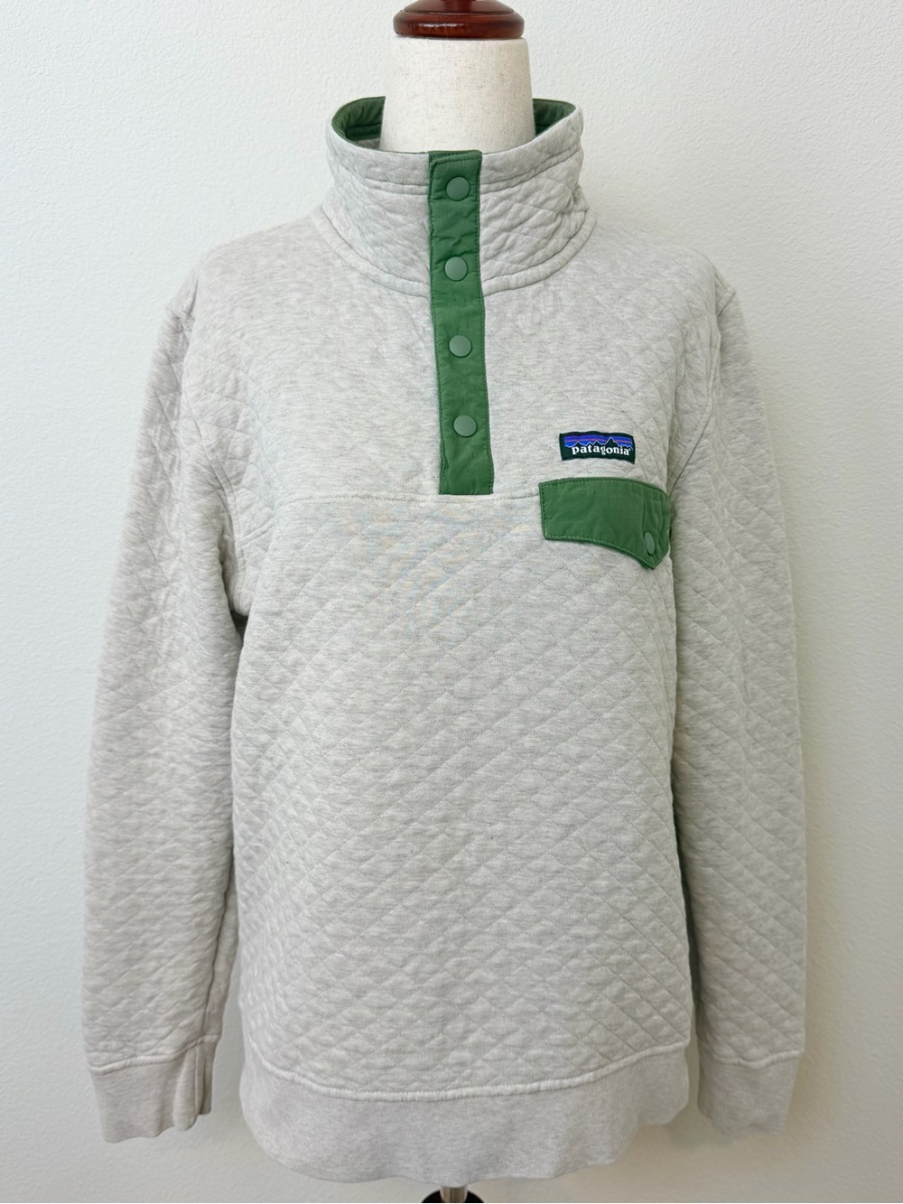 PATAGONIA Organic Cotton Quilt Snap-T Pullover Fleece Salt Gray Size Medium